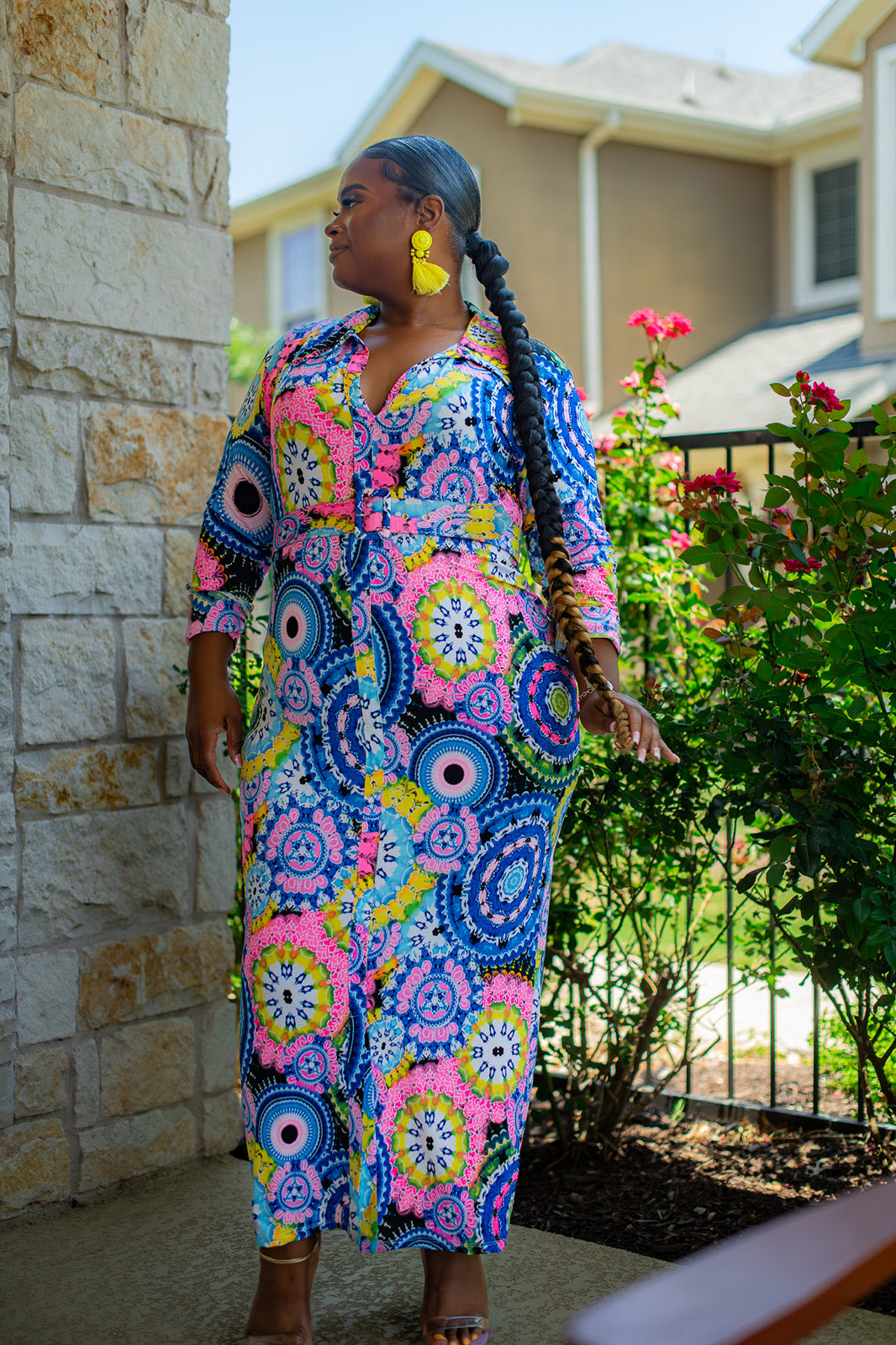 Spring Bloom BodySpring Bloom Bodycon Dress-Front Slit & Stretchy Fit