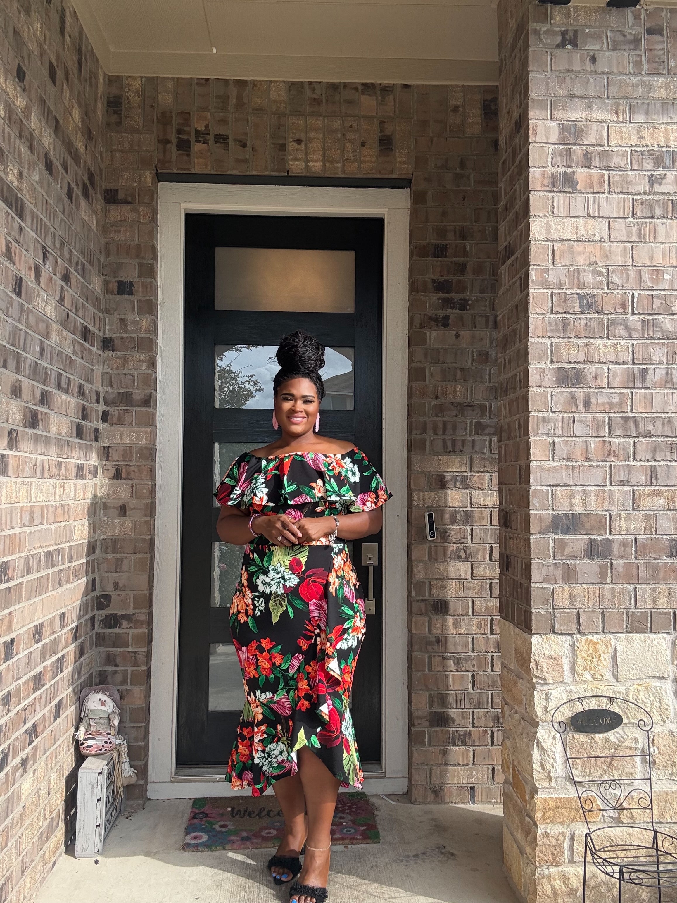 Floral Flirt Off Shoulder Dress-Colorful & curvy