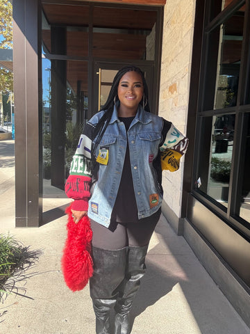 Plus size  Patch It Up Statement Denim Jacket – Bella Dolls Exclusive- one size for all