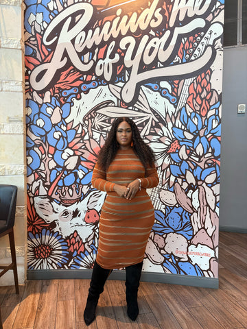 Plus size autumn glow striped bodycon dress