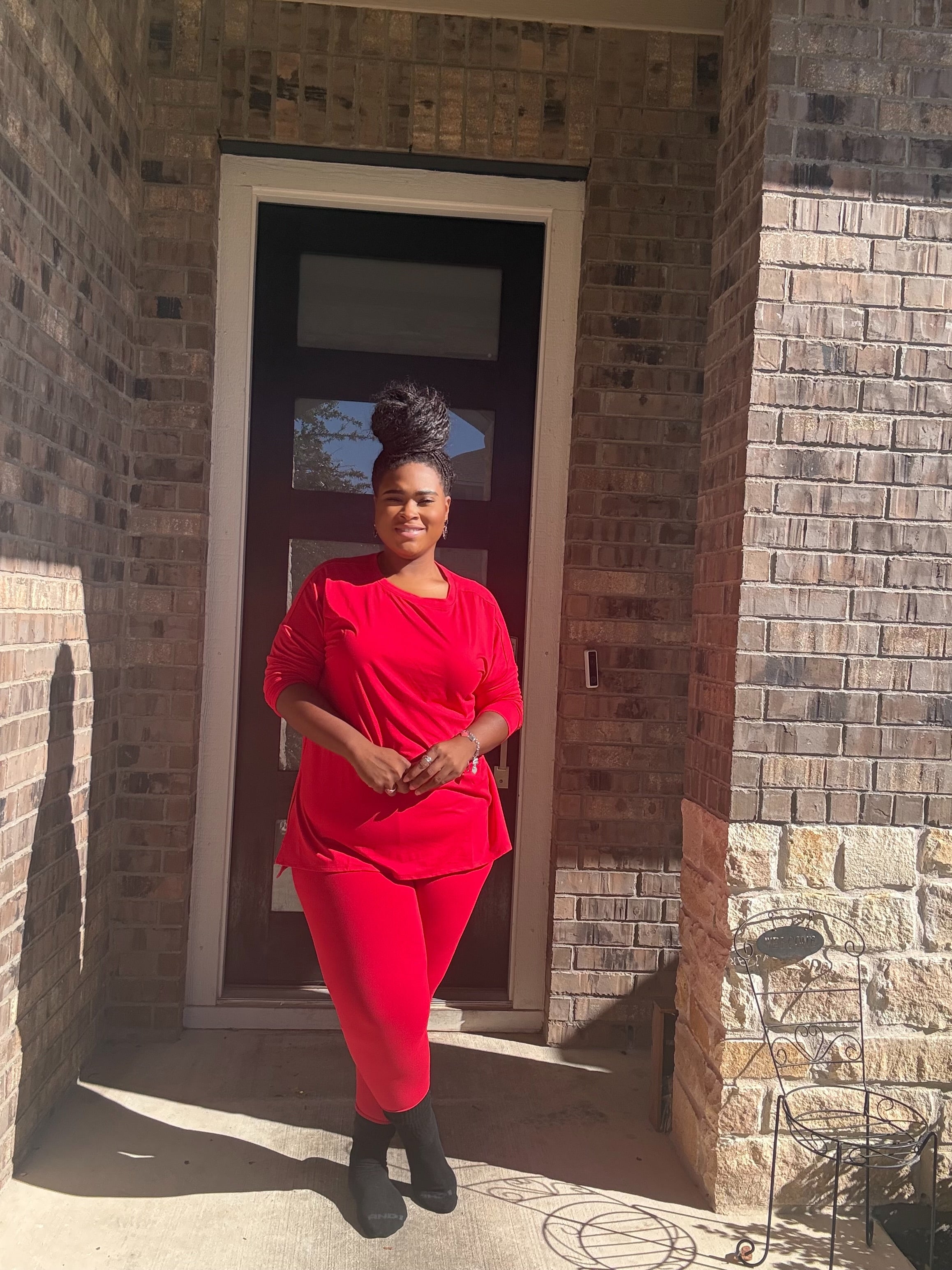 Red plus size long sleeve legging set