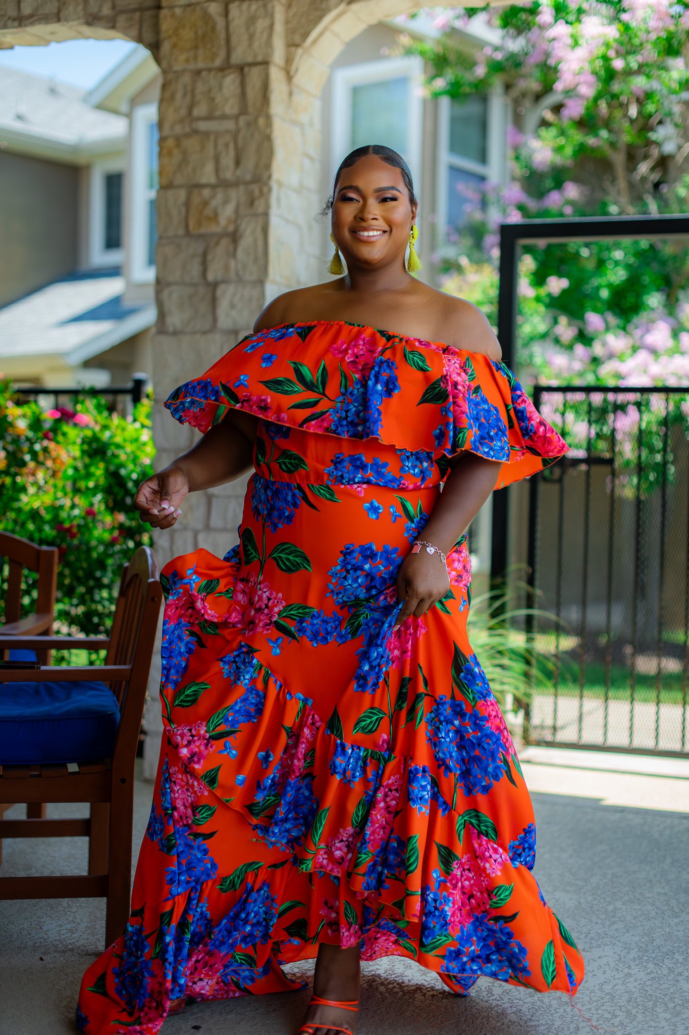 Sunset Vibes Off-Shoulder Dress-Colorful & Flowy