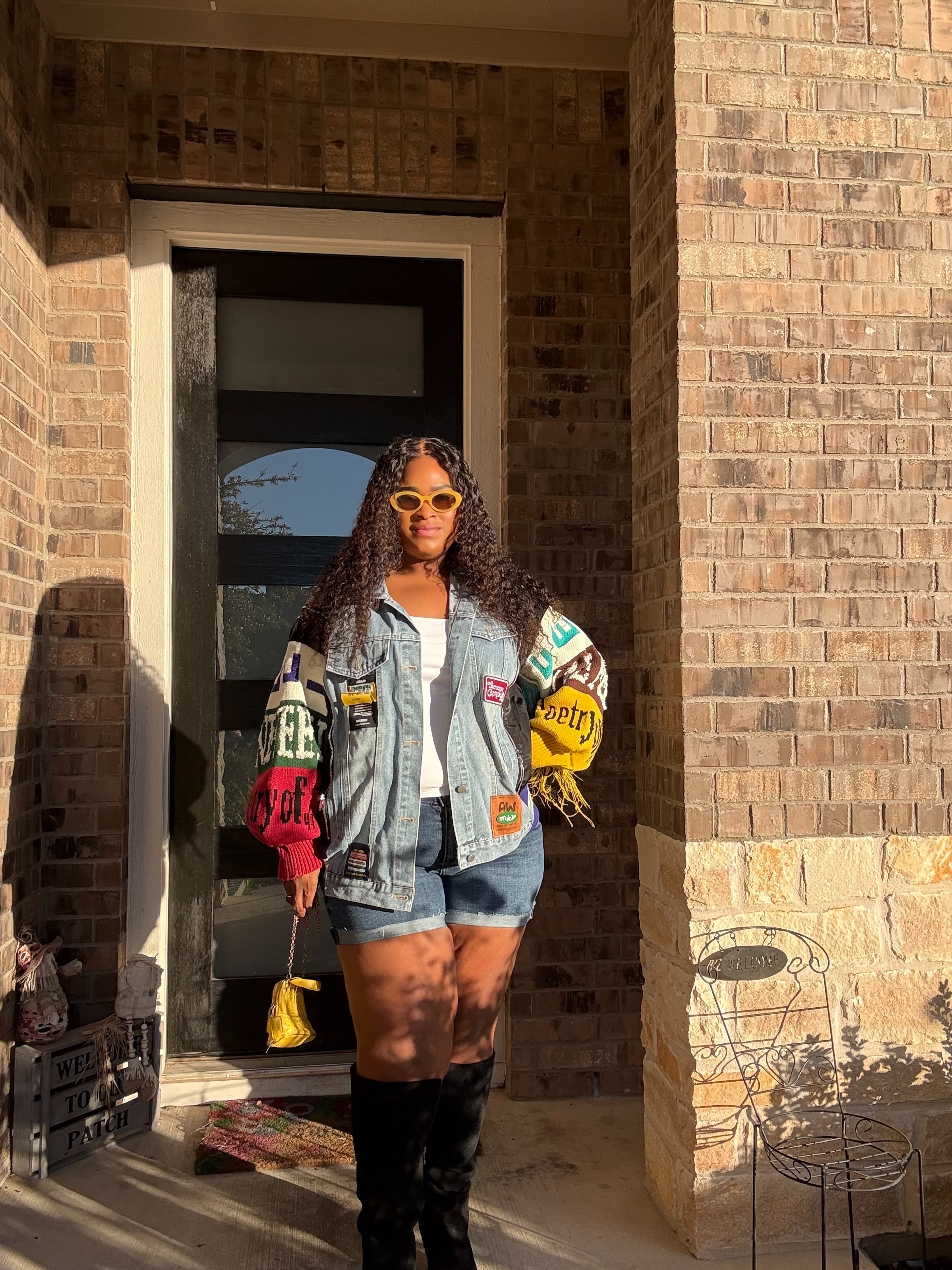 Plus size  Patch It Up Statement Denim Jacket – Bella Dolls Exclusive- one size for all