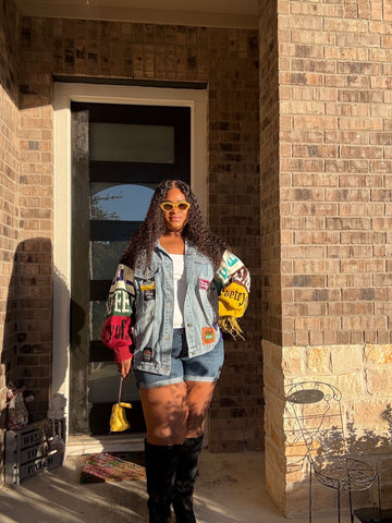 Plus size  Patch It Up Statement Denim Jacket – Bella Dolls Exclusive- one size for all