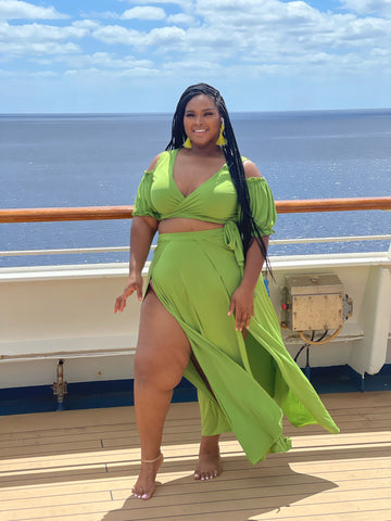 LIME GREEN TWO PIECE SKIRT SET