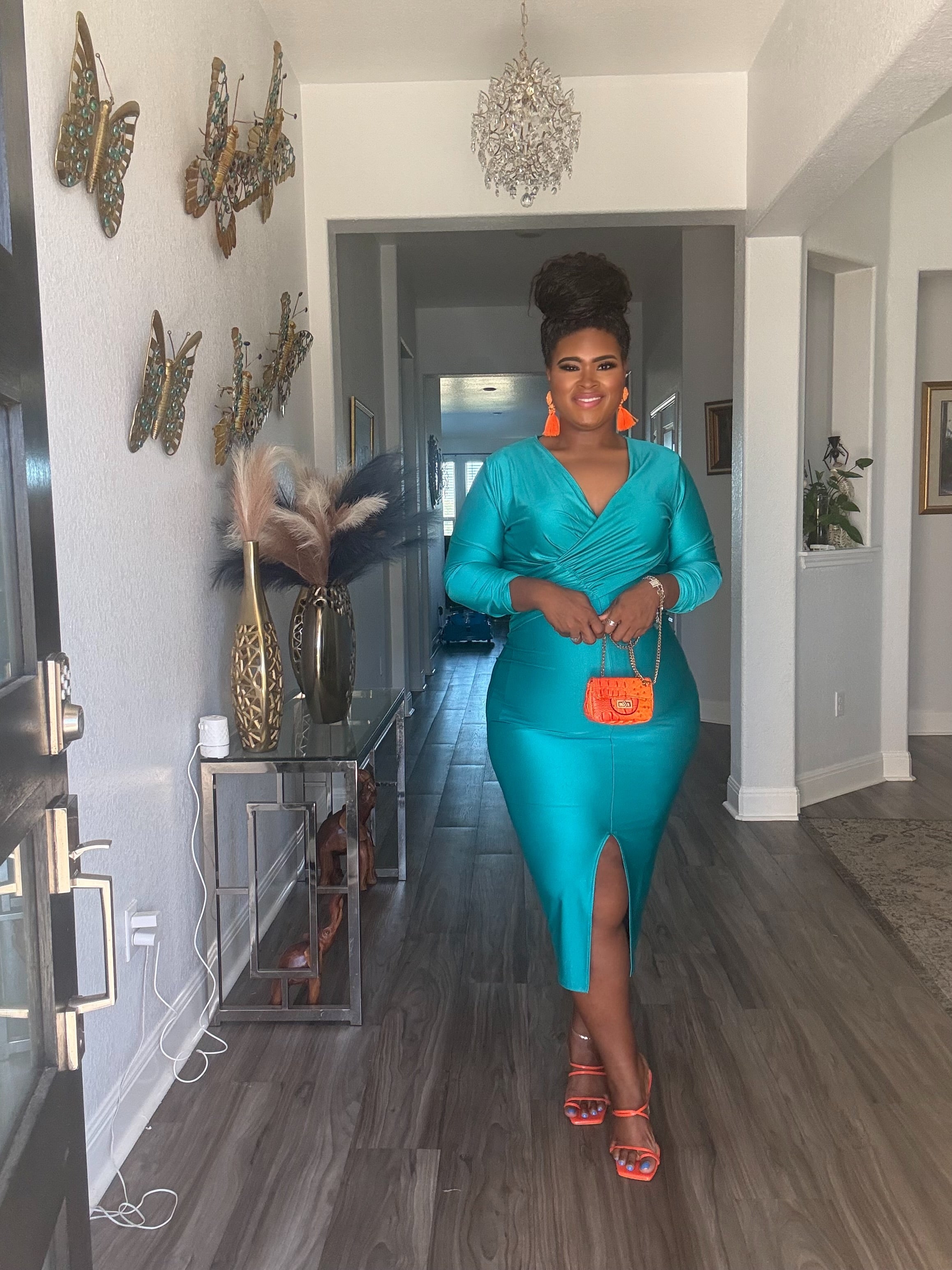 Teal Temptation Bodycon Dress-Front Split Detail