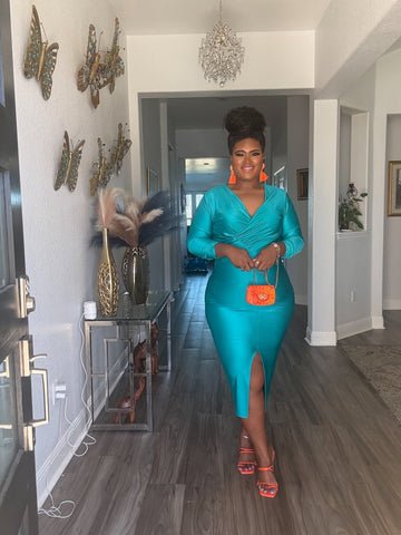 Teal Temptation Bodycon Dress-Front Split Detail