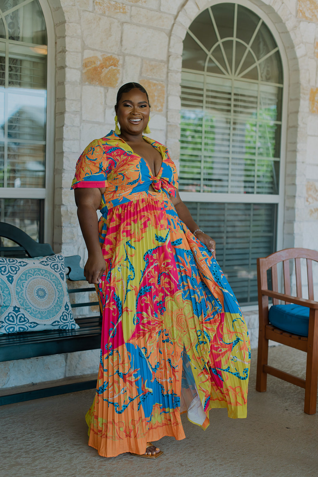 Vibrant Grace Button Down Maxi Dress with Belt