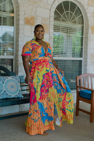 Vibrant Grace Button Down Maxi Dress with Belt