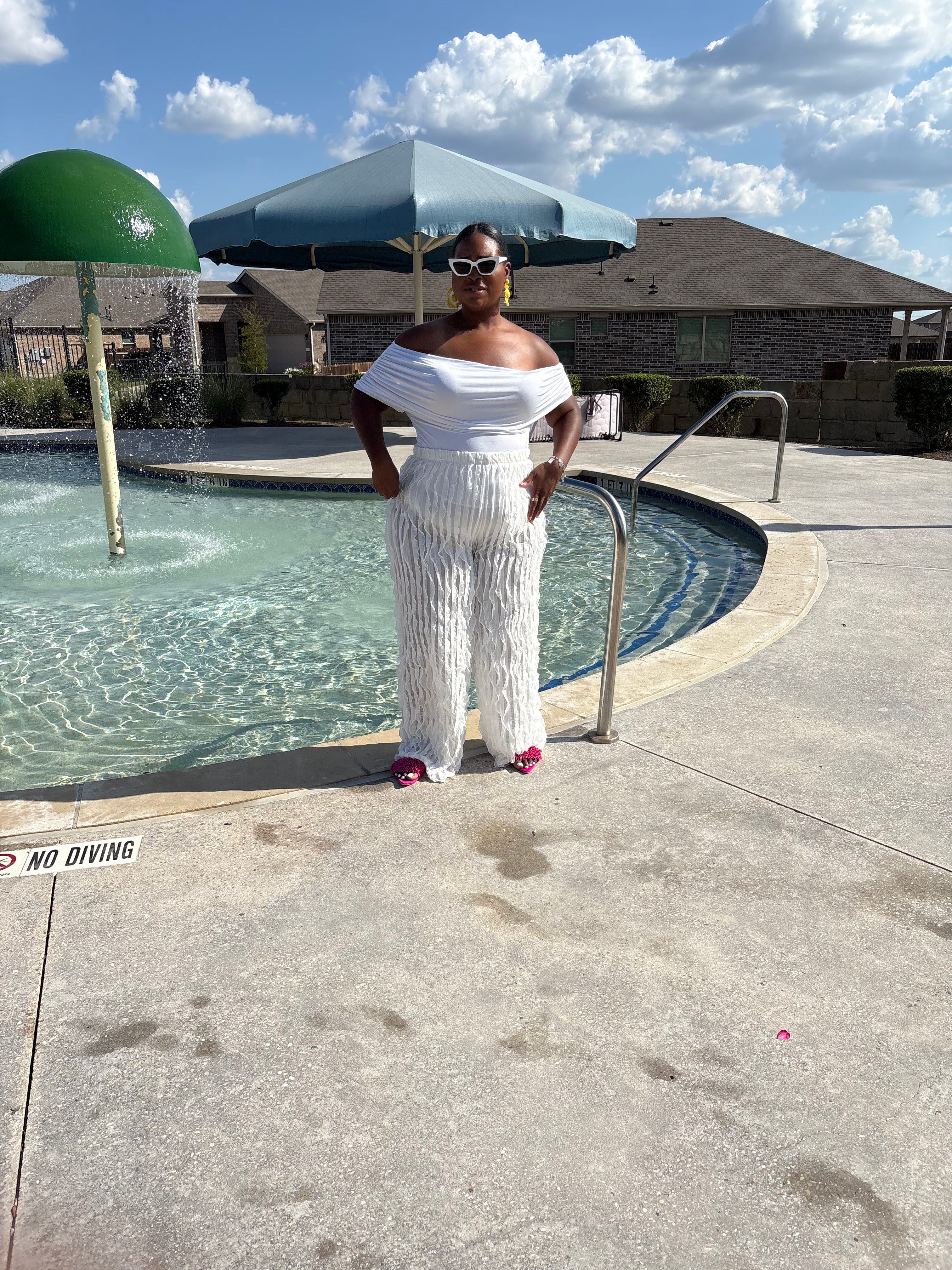 Plus size White Two Piece Set bodysuit and pants