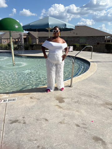 Plus size White Two Piece Set bodysuit and pants