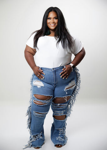 Rebel Edge Distresses Fringe Jeans-Ripped Details & Frayed Hem