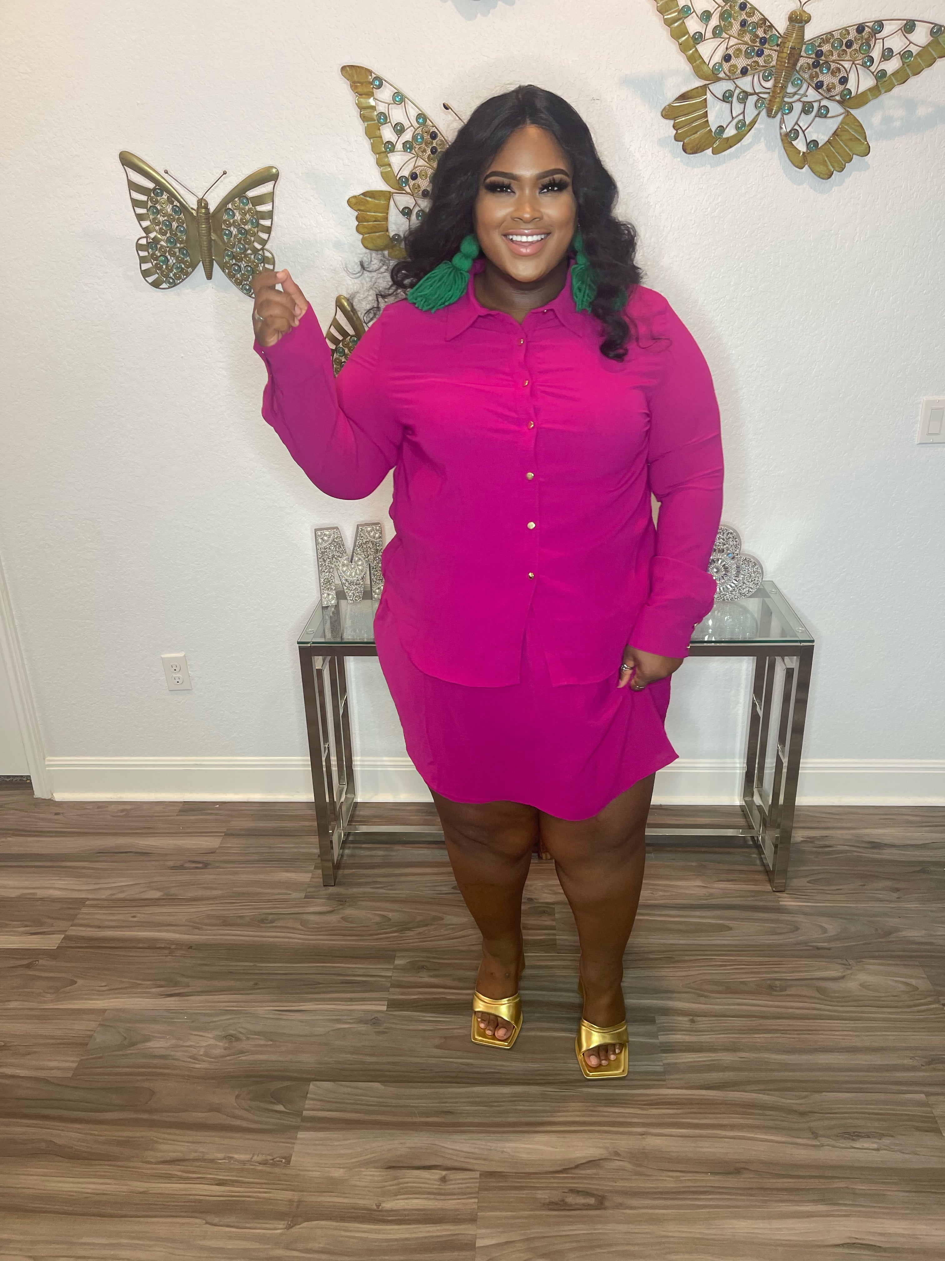 Fuchsia Set- Stretchy Mini Skirt Two Piece