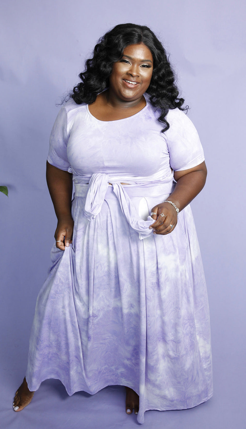 Lavender  Breeze Two-Piece Set- Wrap Tie Top & Skirt