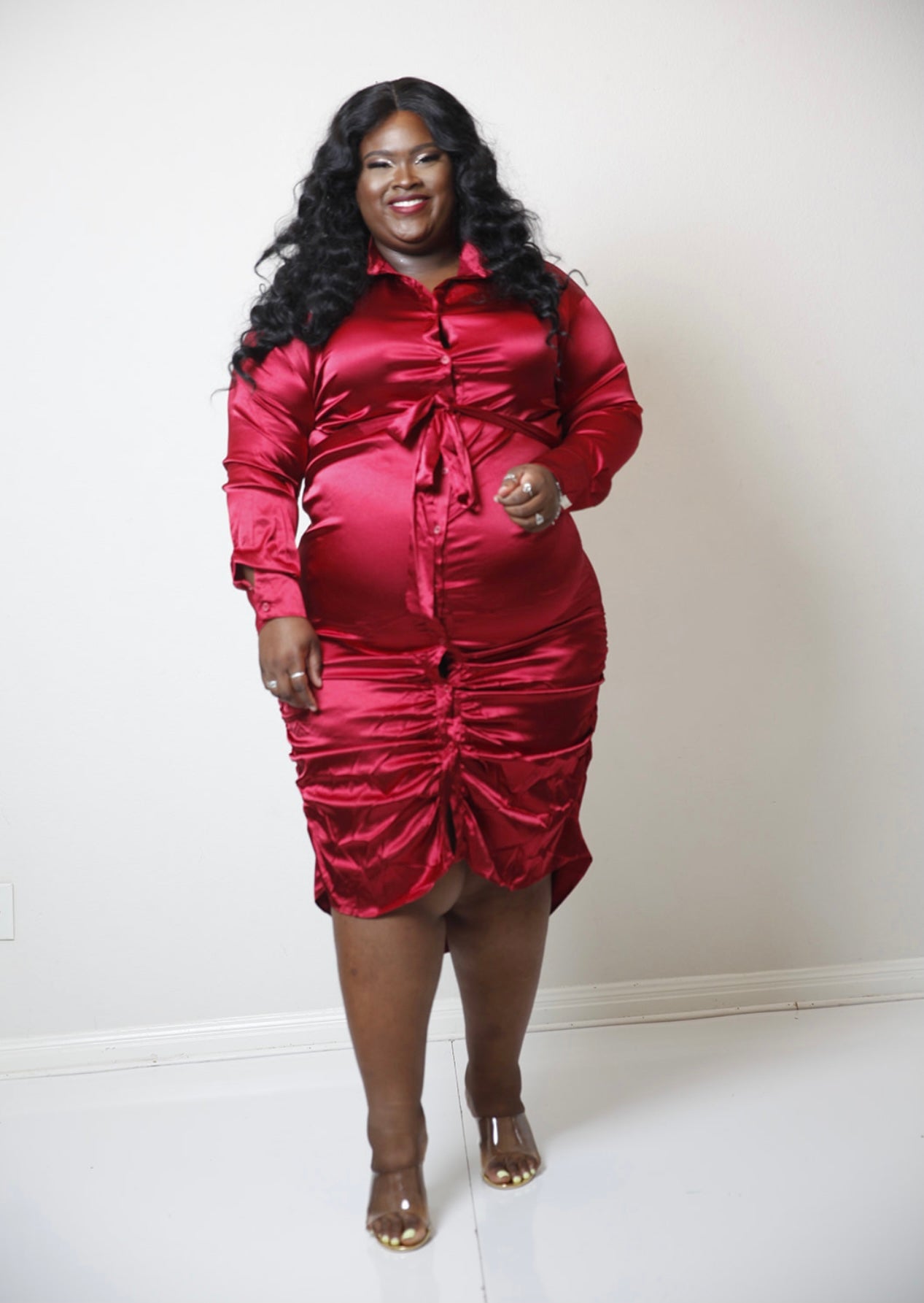 Go Time Button-Down Tie Dress-Classic Red