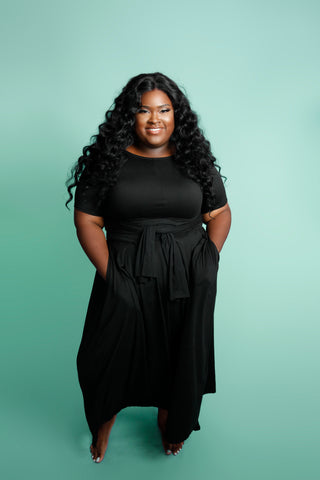 Power Moves Two Piece Set-Wrap Top & Skirt- Black