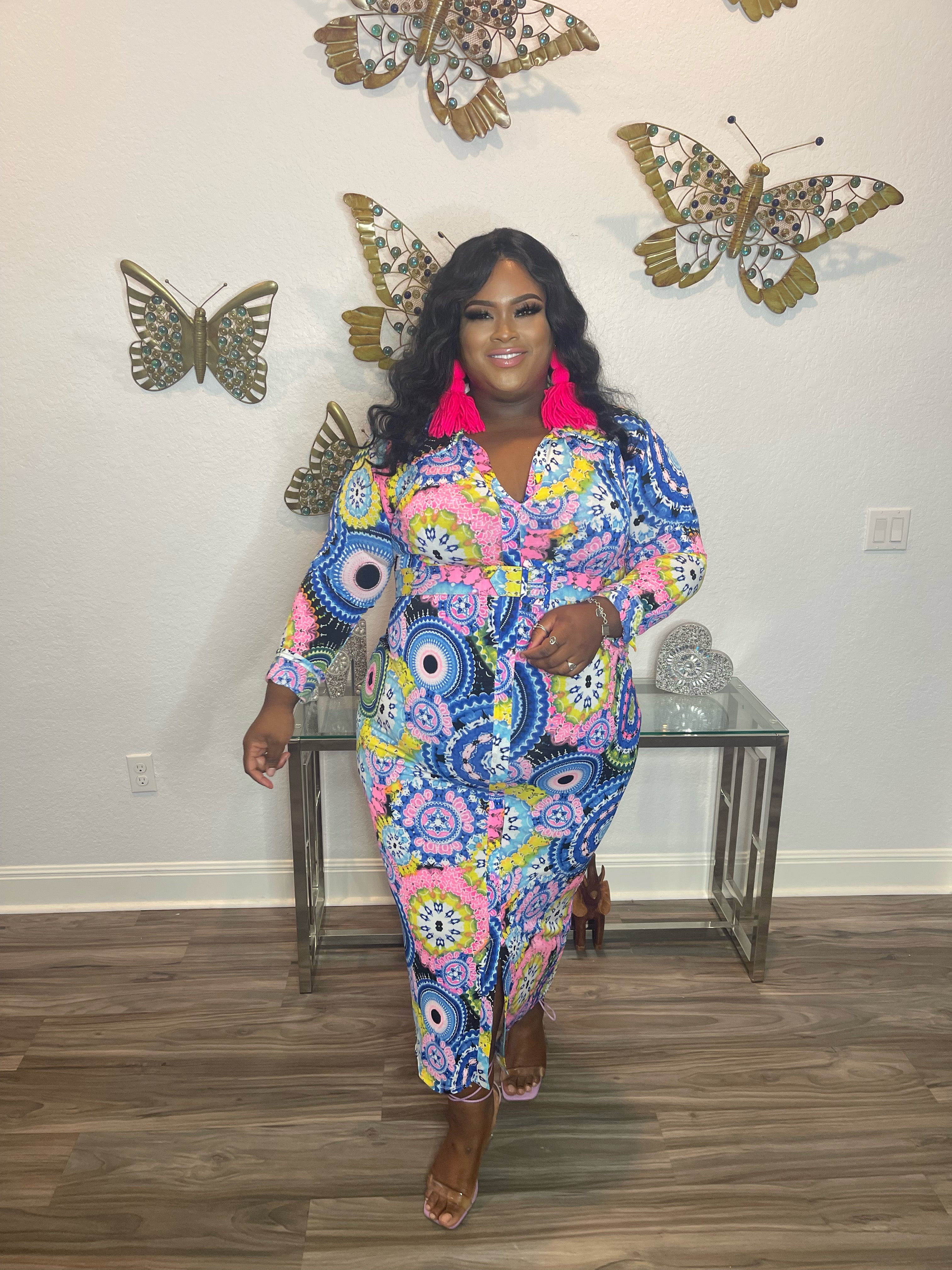 Spring Bloom BodySpring Bloom Bodycon Dress-Front Slit & Stretchy Fit