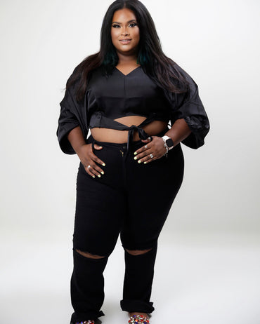 Silk Noir Crop Tie Top-Luxe Black Finish
