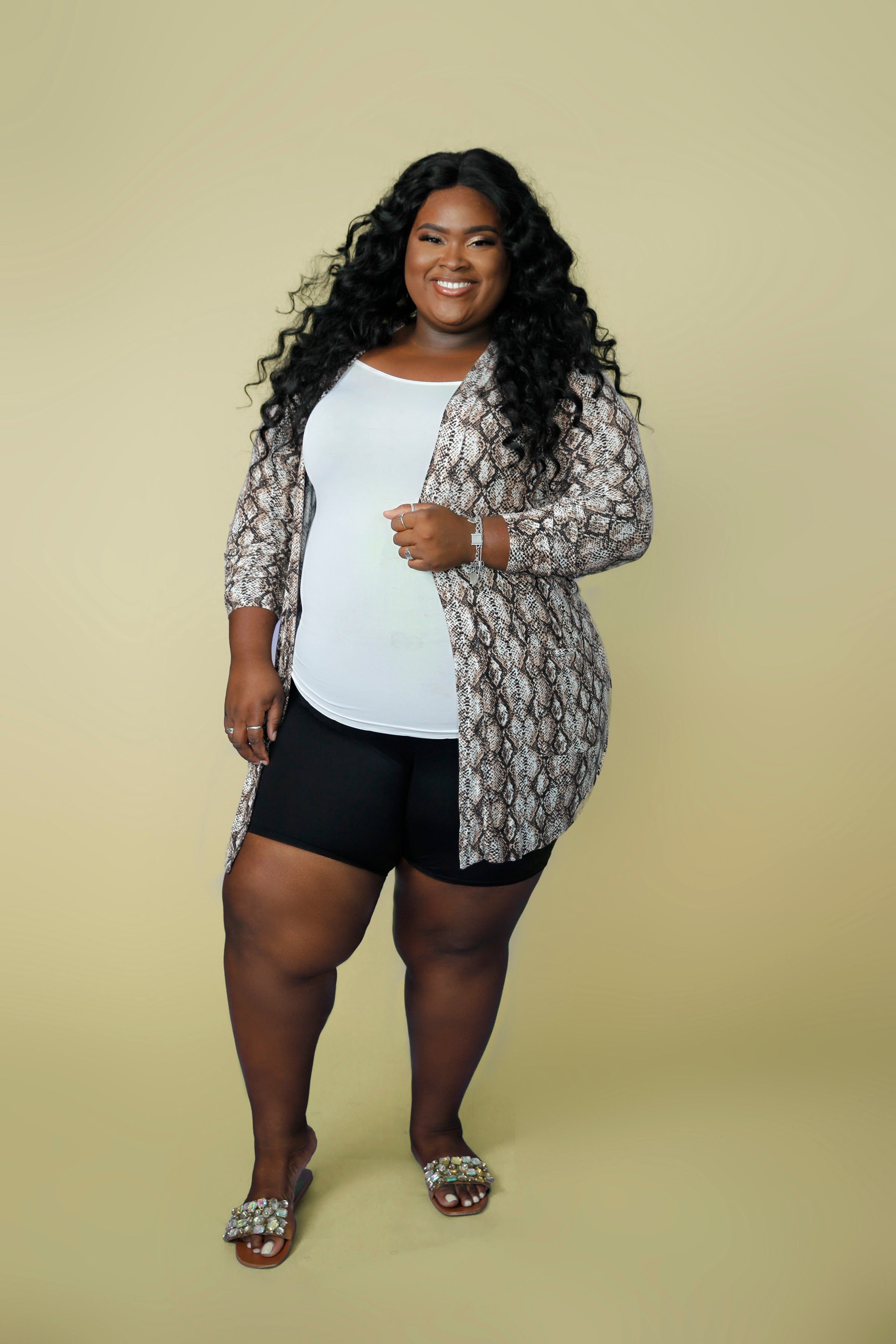 Wild Side Snake Skin Cardigan Set- with Black Biker Shorts