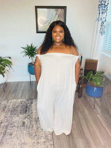Pure Confidence off-shoulder Jumpsuit-White